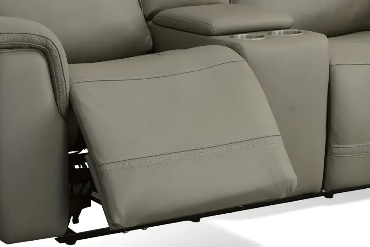 Stephen Grey Leather Triple Power Reclining Console Loveseat