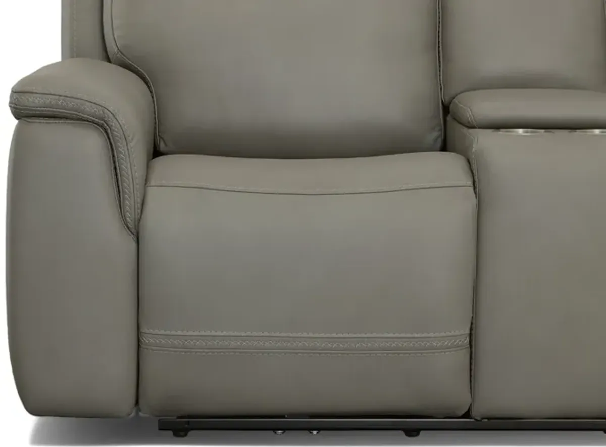 Stephen Grey Leather Triple Power Reclining Console Loveseat