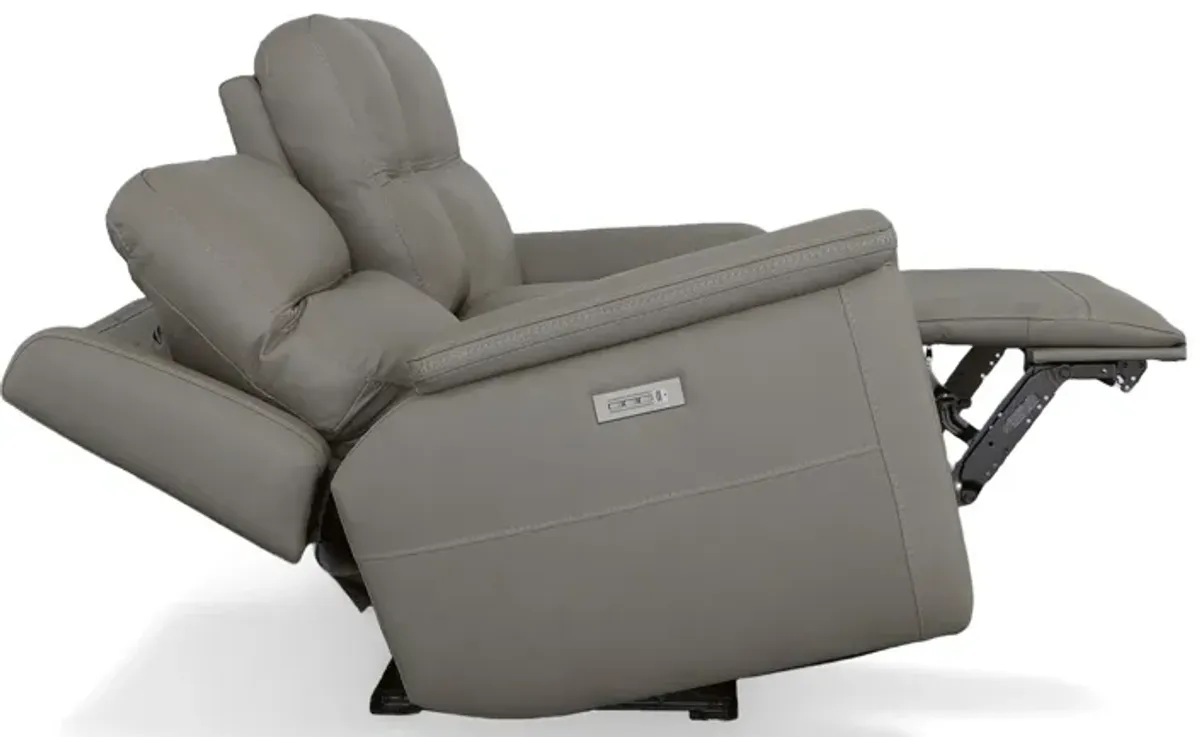 Stephen Grey Leather Triple Power Reclining Console Loveseat