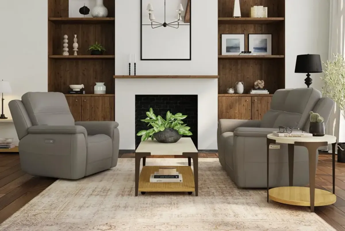 Stephen Grey Leather Triple Power Reclining Console Loveseat