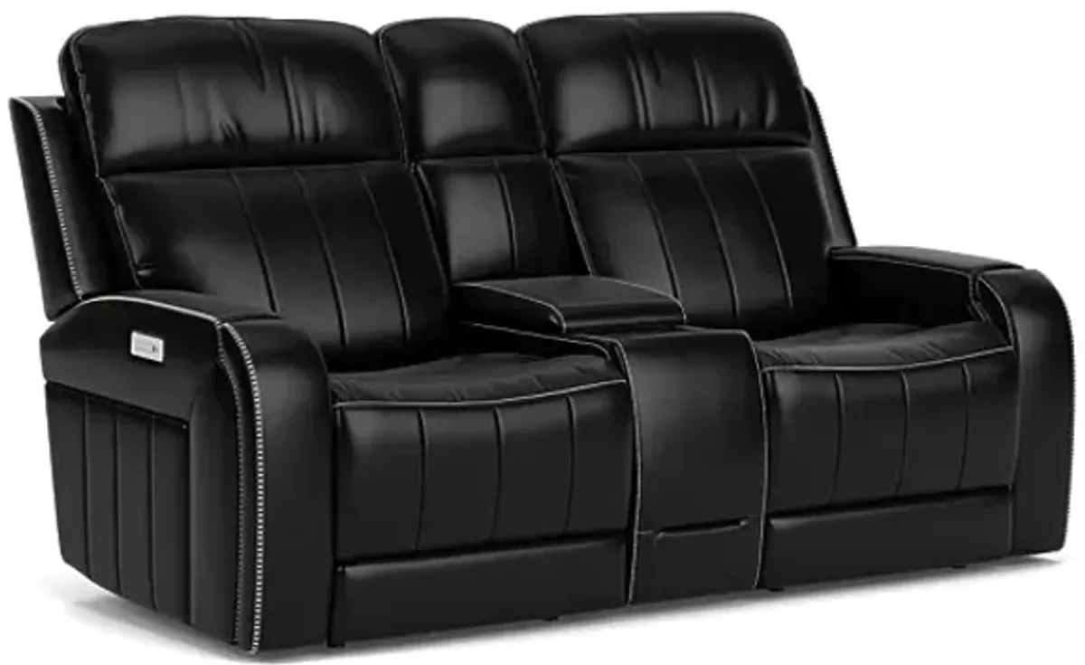 Maverick Black Audio Triple Power Leather Reclining Console Loveseat