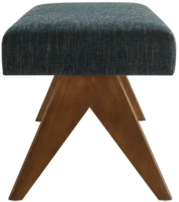 Lyra 47" Navy Heathered Fabric Upholstered Bench