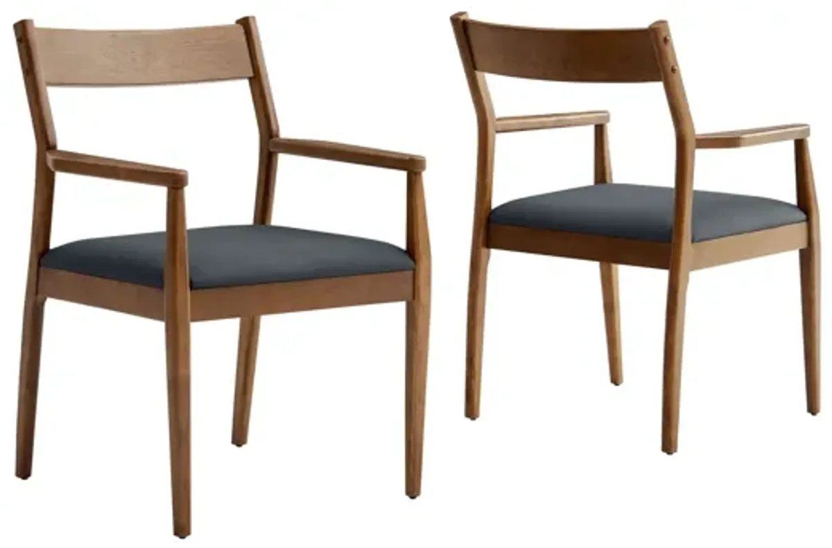 Solara Vegan Leather Wood Dining Armchairs Set of 2