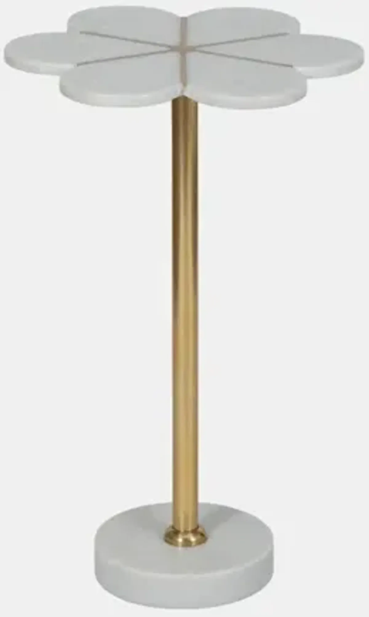24" Marble Flower Accent Table, White/Gold