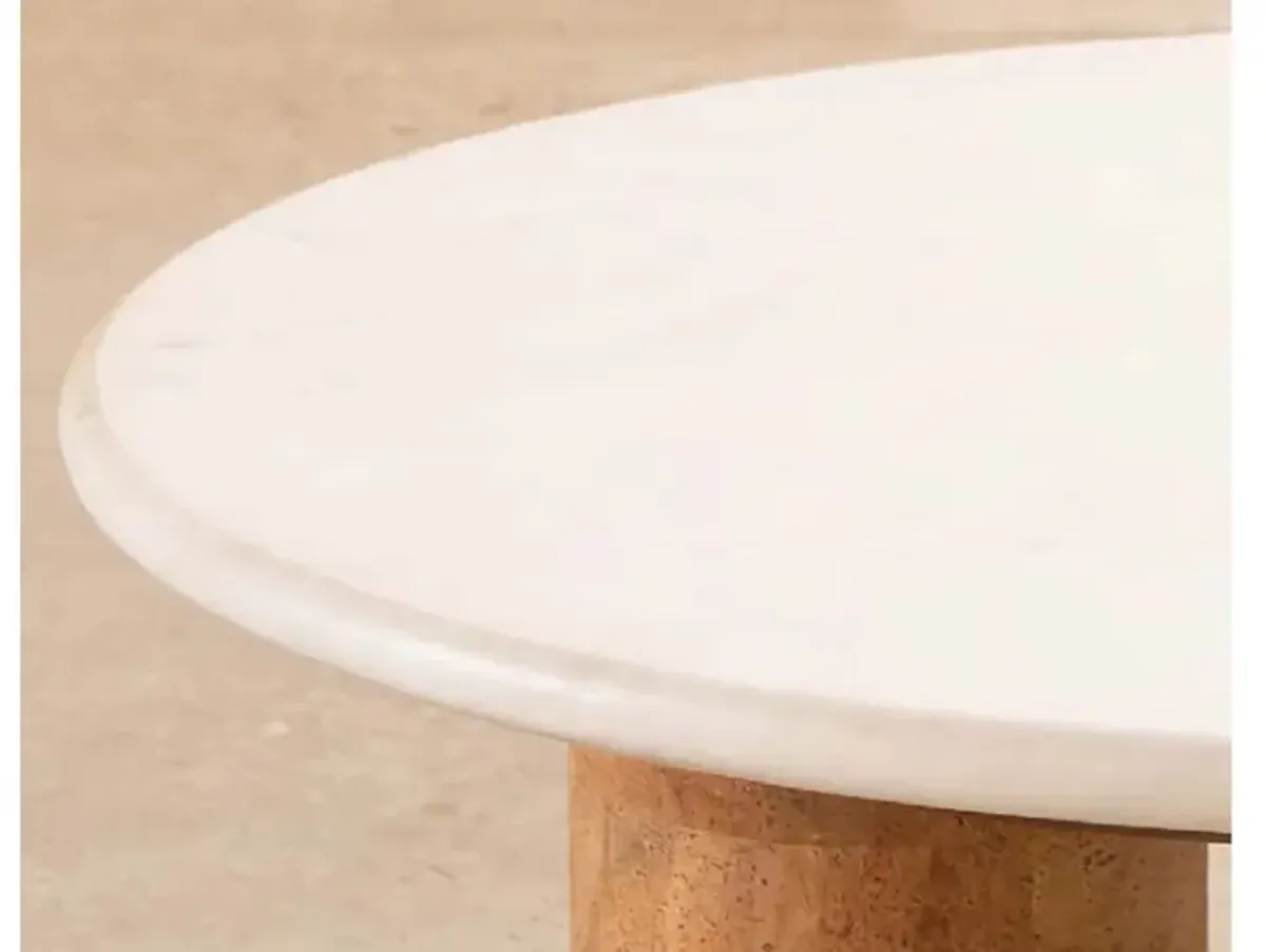 Wood Coffee Table with Beige Round Marble Top