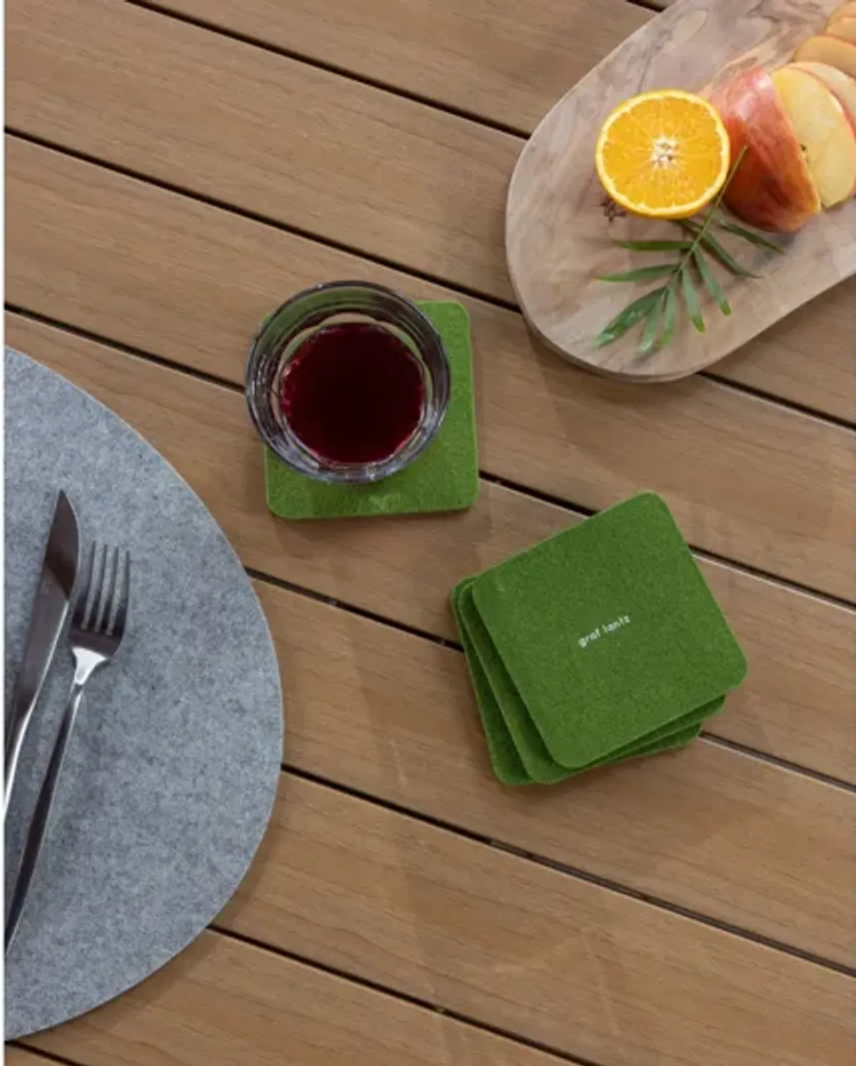 Bierfilzl Merino Loden Green Wool Square Coaster Solid 4 Pack