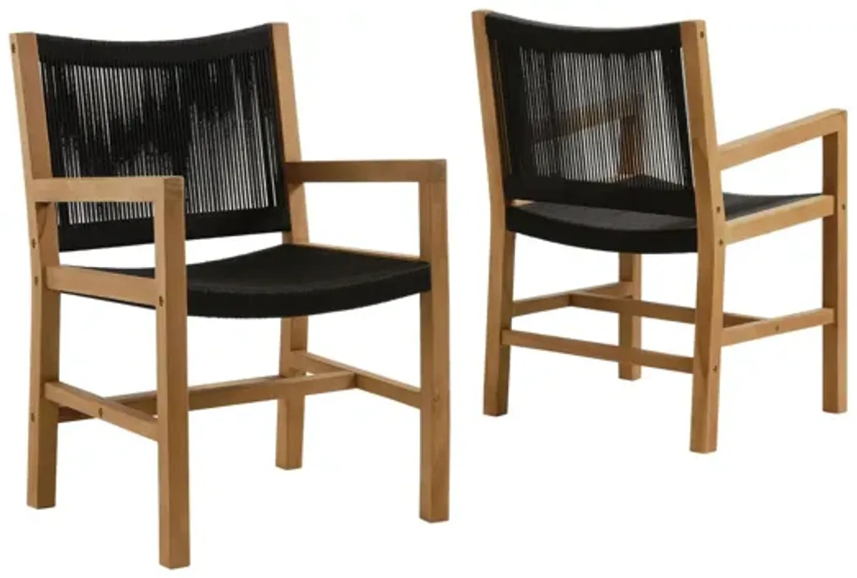 Vienna Outdoor Patio Teak and Rope Dining Armchairs Set of 2