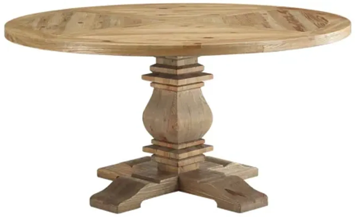 Column 59" Round Pine Wood Dining Table