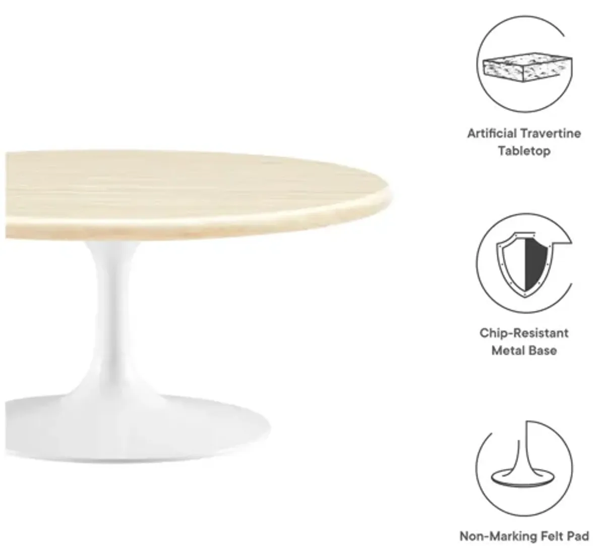 Lippa 36" Round Faux Travertine Coffee Table