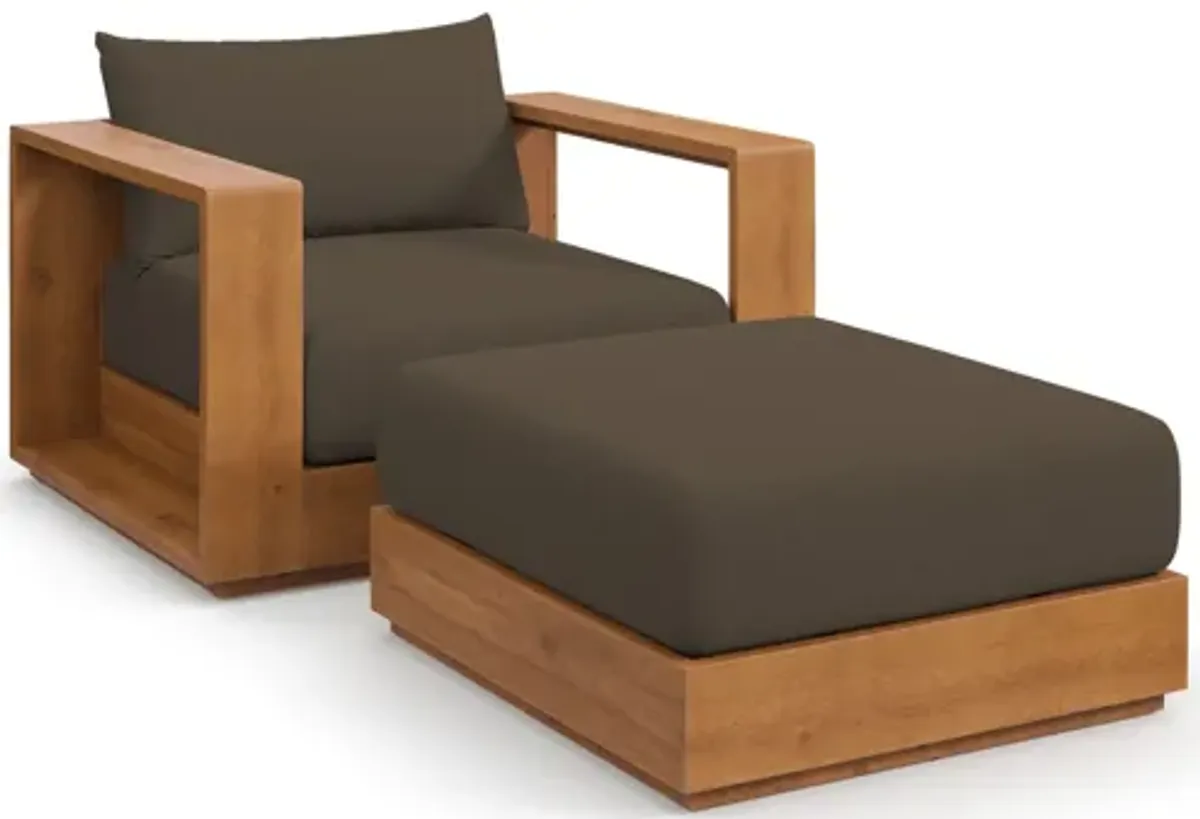 Tahoe 2-Piece Outdoor Patio Acacia Wood Armchair and Ottoman Set