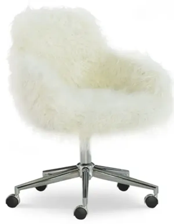 Dawson Wht Faux Fur Barrel Office Chair