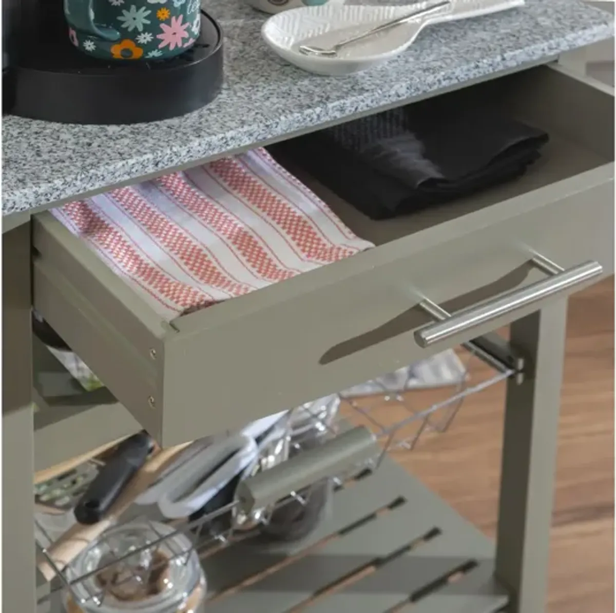 Zoey Grey Kitchen Cart Granite Top