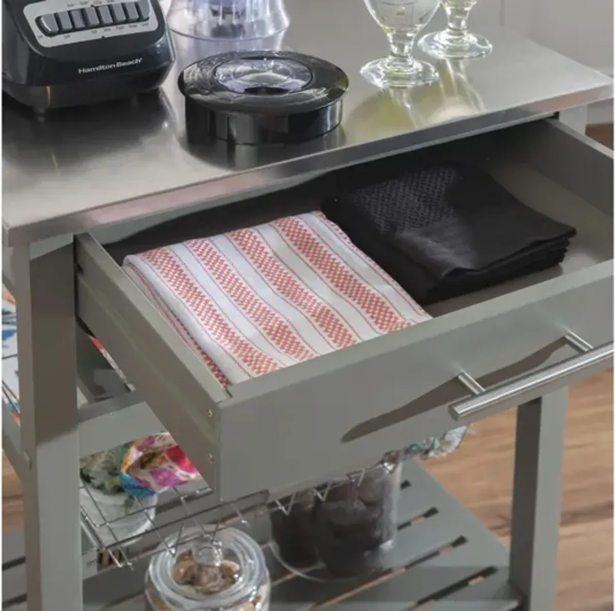 Zoey Grey Kitchen Cart Ss Top