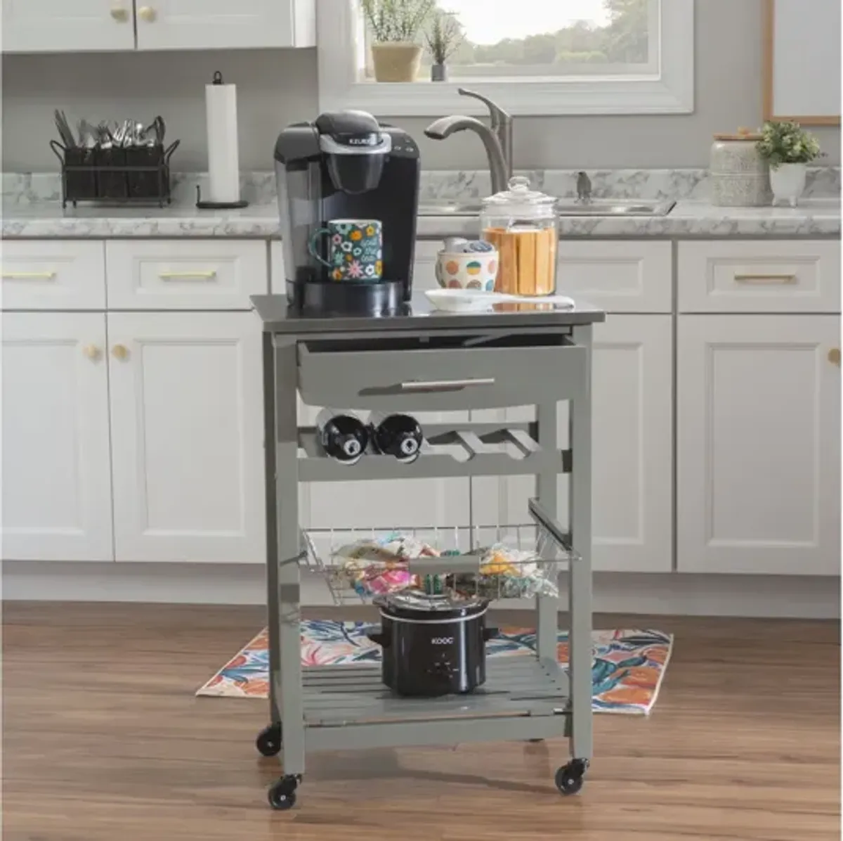 Zoey Grey Kitchen Cart Ss Top