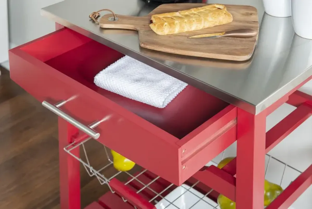Zoey Red Kitchen Cart Ss Top
