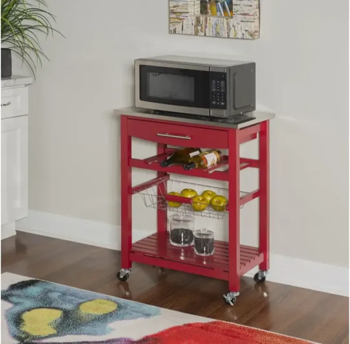 Zoey Red Kitchen Cart Ss Top