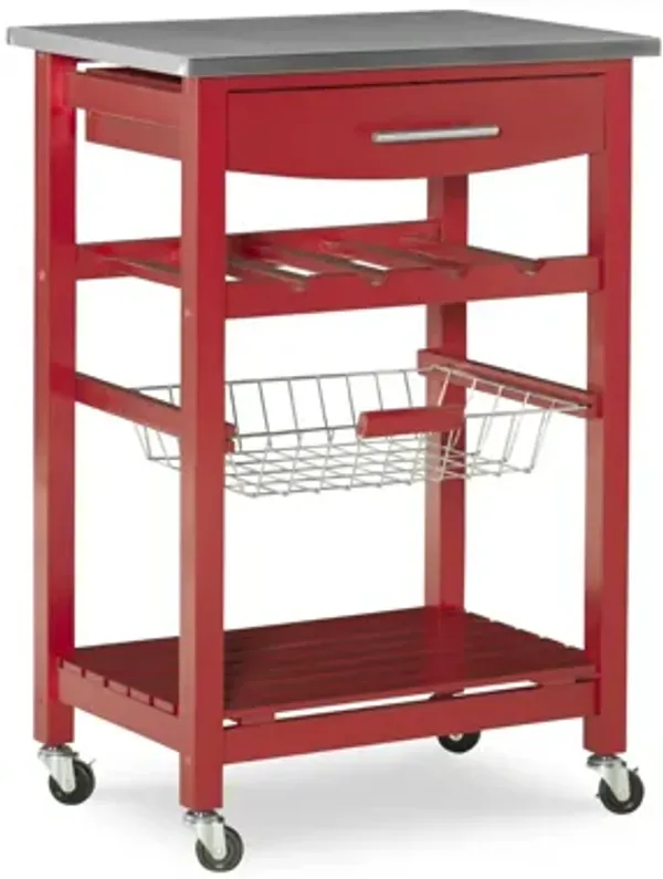 Zoey Red Kitchen Cart Ss Top