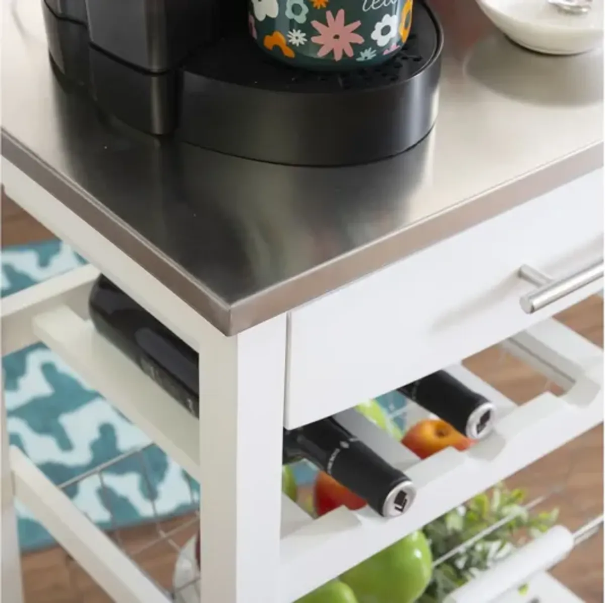Zoey White Kitchen Cart Ss Top