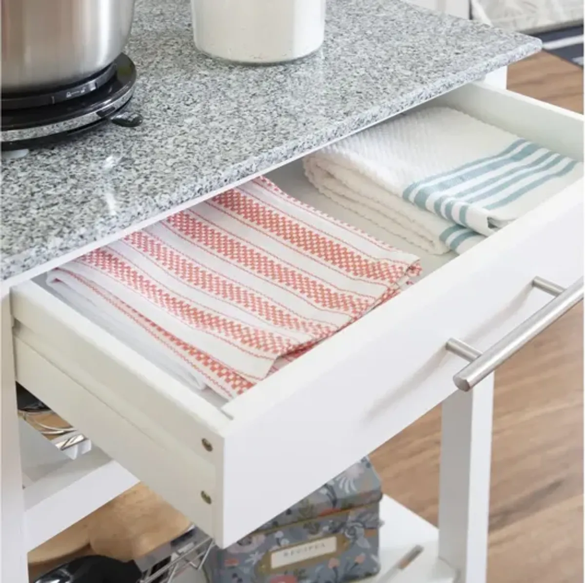 Zoey White Kitchen Cart Granite Top