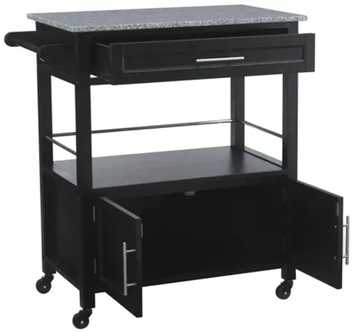 Cameron Black Kitchen Cart Granite Top