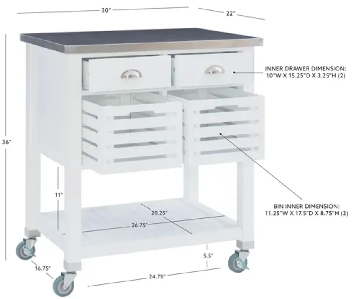 Robbin White Wood Kitchen Cart