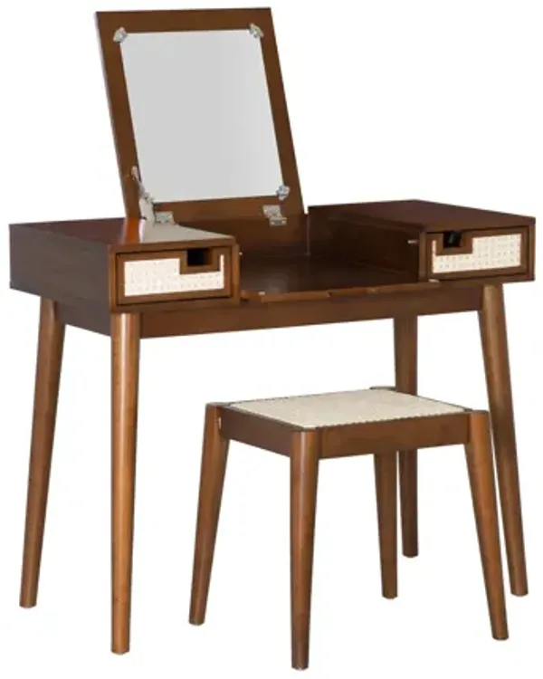 Cammie Cane Vanity With Stool