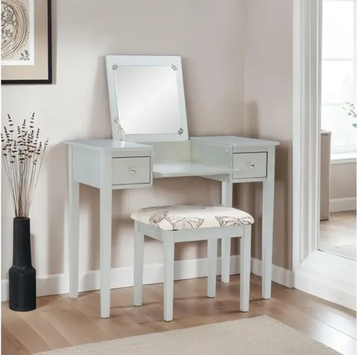 Virginia Silver Vanity Set Btfly Bench