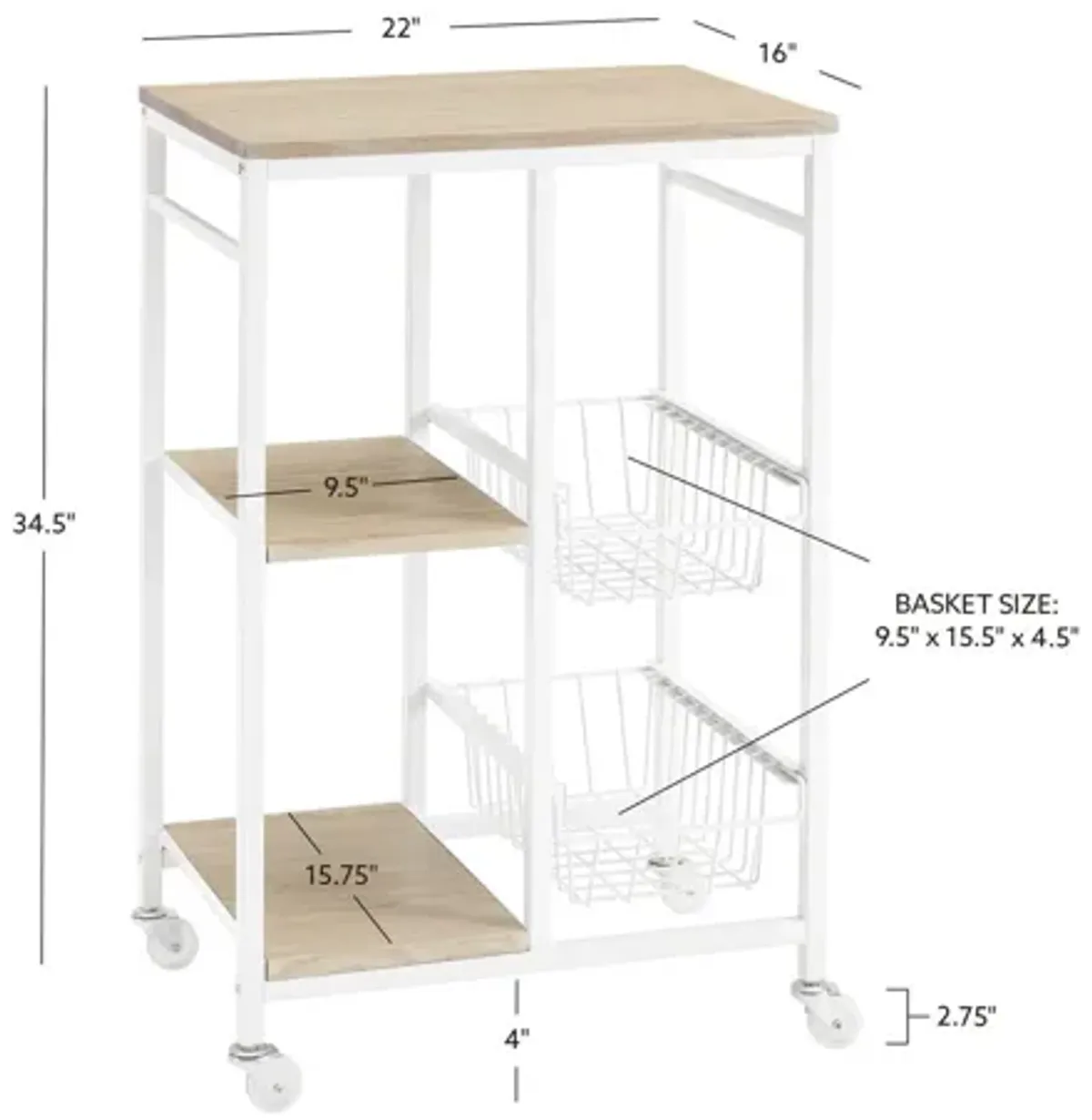 Taylor White Small Kitchen Cart