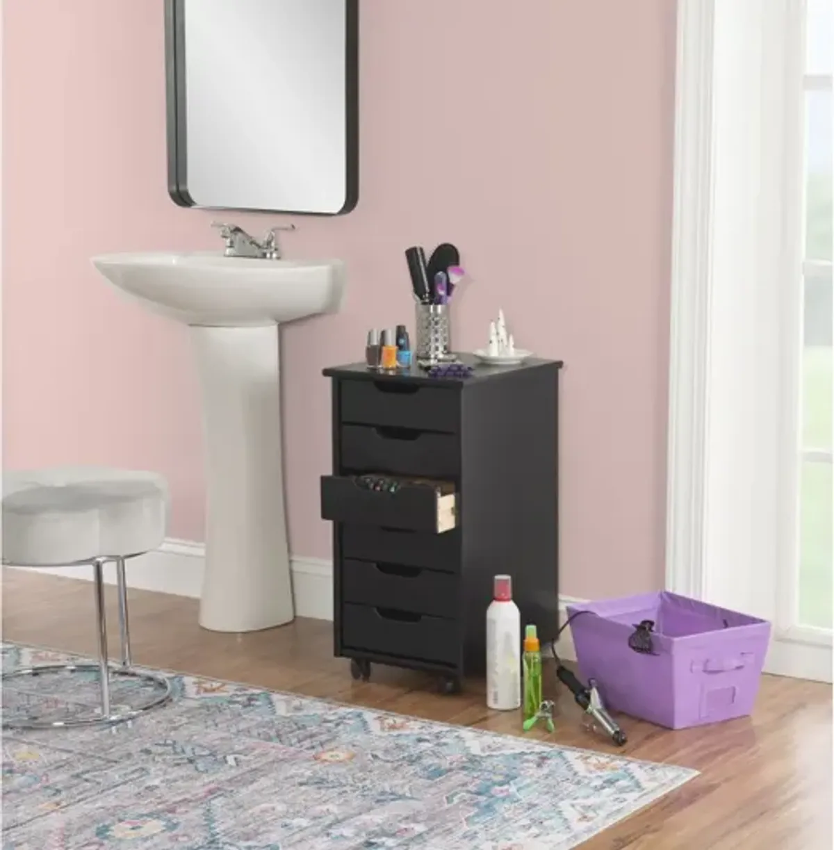 Rudy Black Rolling Storage Cart 6Dr