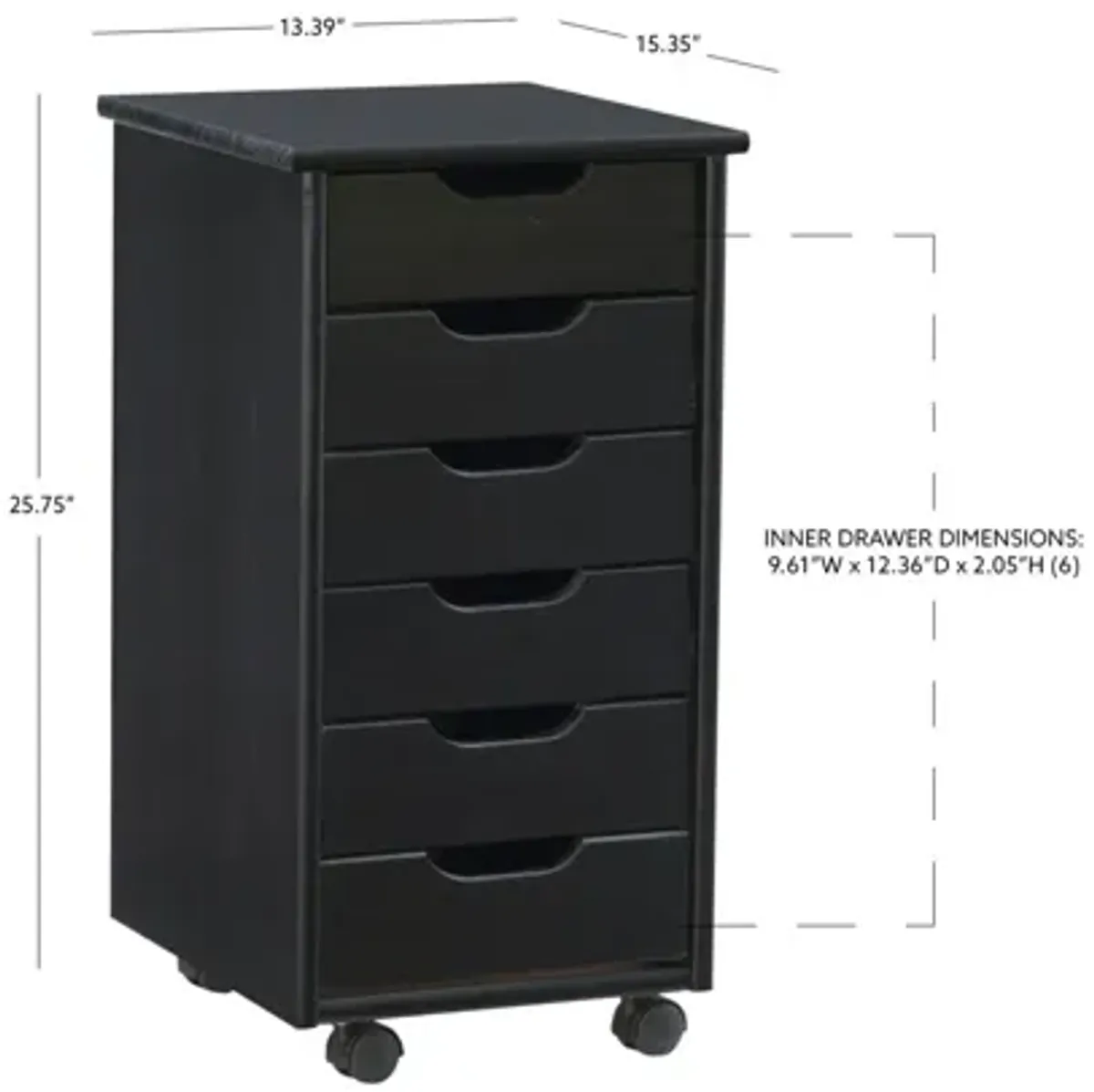 Rudy Black Rolling Storage Cart 6Dr