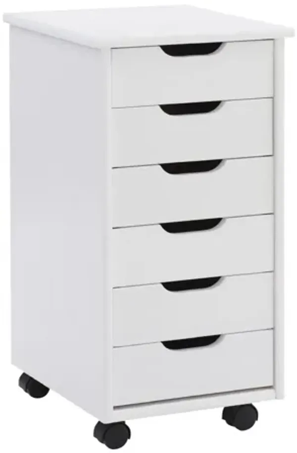 Rudy White Rolling Storage Cart 6Dr