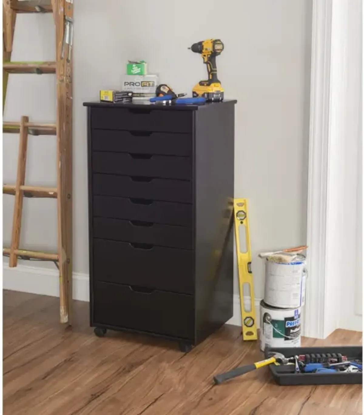 Rudy Black Rolling Storage Cart 8Dr