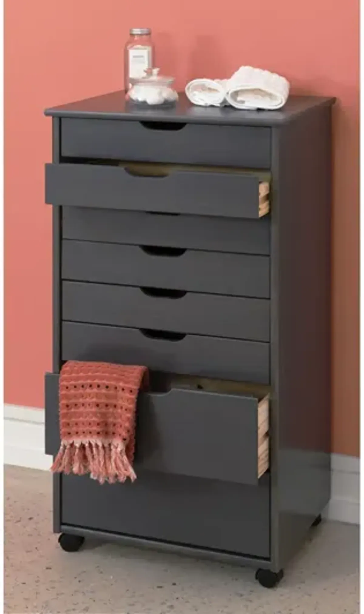 Rudy Grey Rolling Storage Cart 8Dr