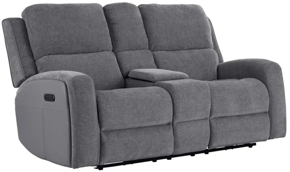 Davis Grey Dual Power Reclining Console Loveseat