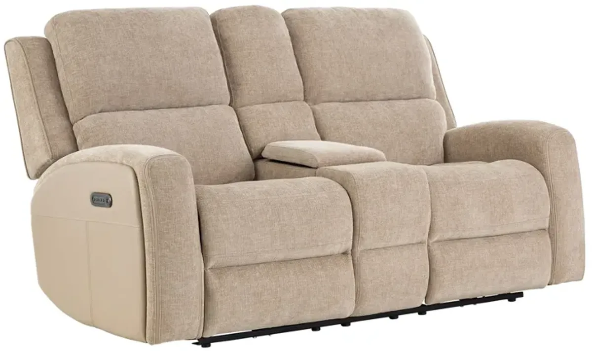 Davis Beige Dual Power Reclining Console Loveseat