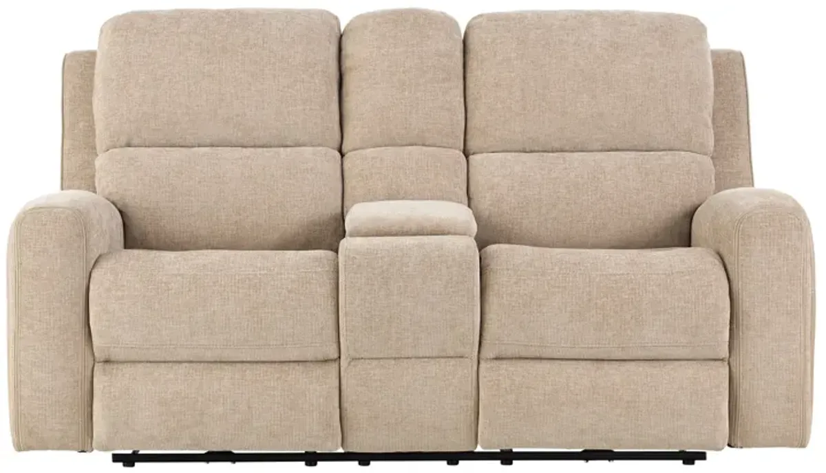 Davis Beige Dual Power Reclining Console Loveseat