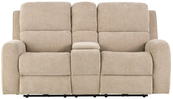 Davis Beige Dual Power Reclining Console Loveseat