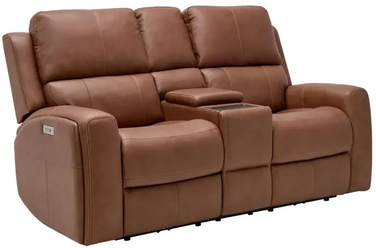 Linton Caramel Triple Power Reclining Console Loveseat