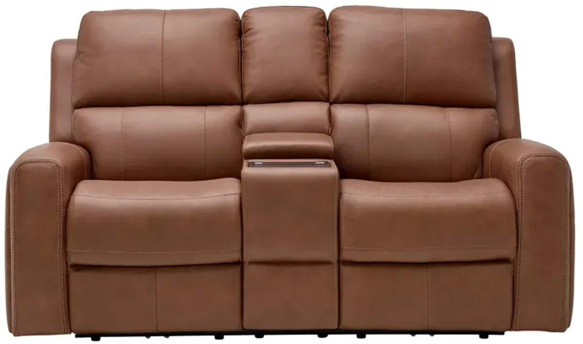 Linton Caramel Triple Power Reclining Console Loveseat