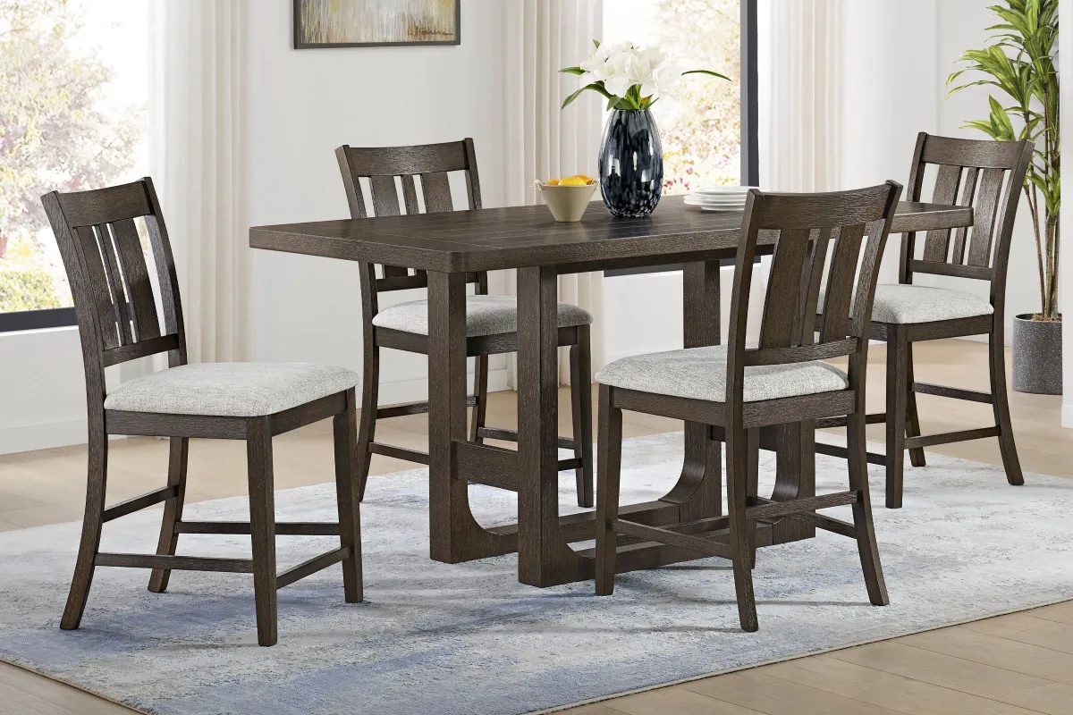 Hadley Brown Counter Table + 6 Counter Chairs