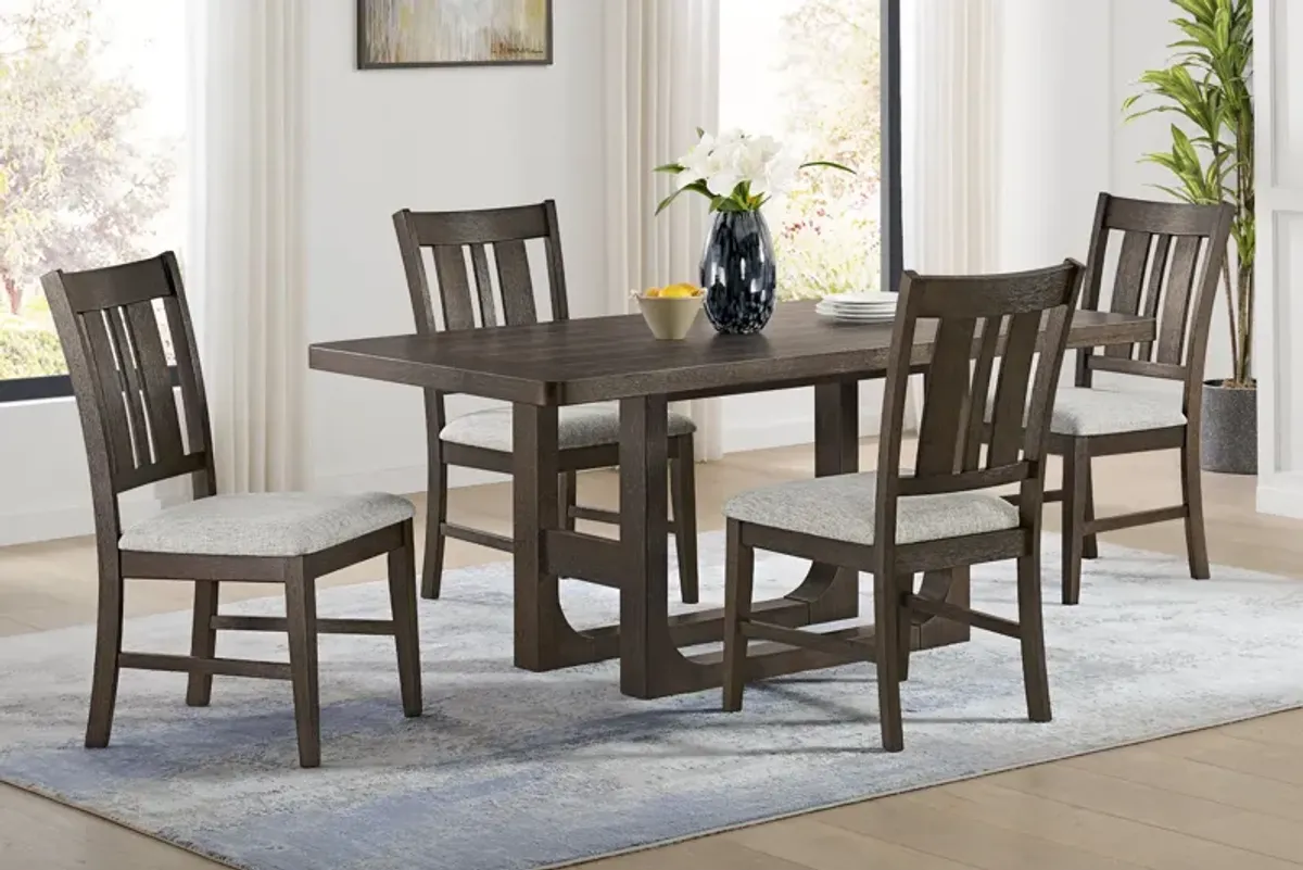Hadley Brown Dining Table + 4 Dining Chairs