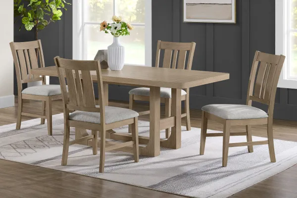 Hadley Natural Dining Table + 4 Dining Chairs