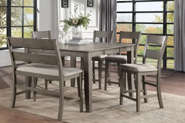 Mango Grey Extendable Counter Table + 4 Stools + Bench