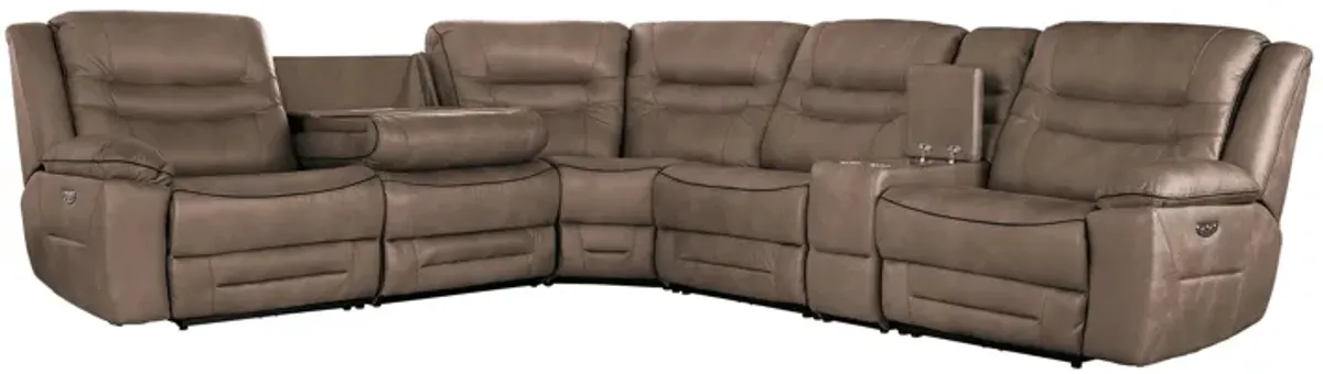 Rockford Brown Dual Power Reclining 6-Piece Console Sectional