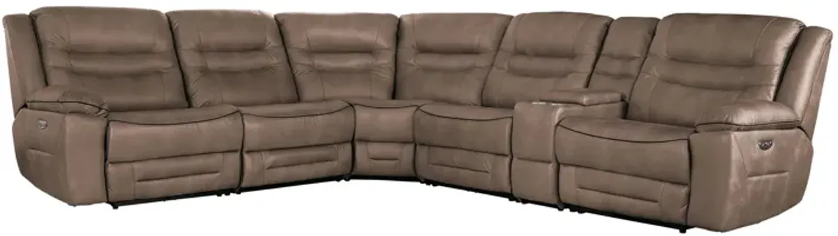 Rockford Brown Dual Power Reclining 6-Piece Console Sectional