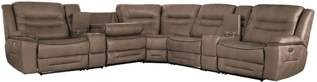 Rockford Brown Dual Power Reclining 7-Piece Console Sectional
