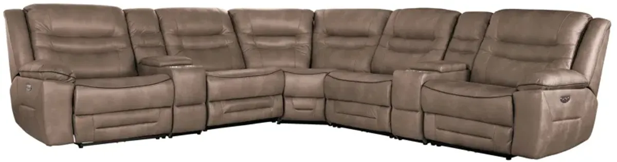 Rockford Brown Dual Power Reclining 7-Piece Console Sectional