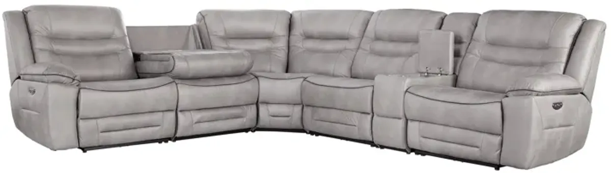 Rockford Grey Dual Power Reclining 6-Piece Console Sectional