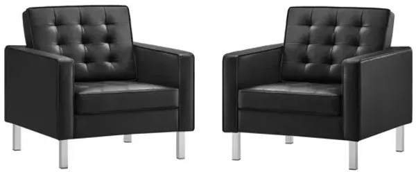Loft Tufted Vegan Leather Armchairs Set of 2 by Modway