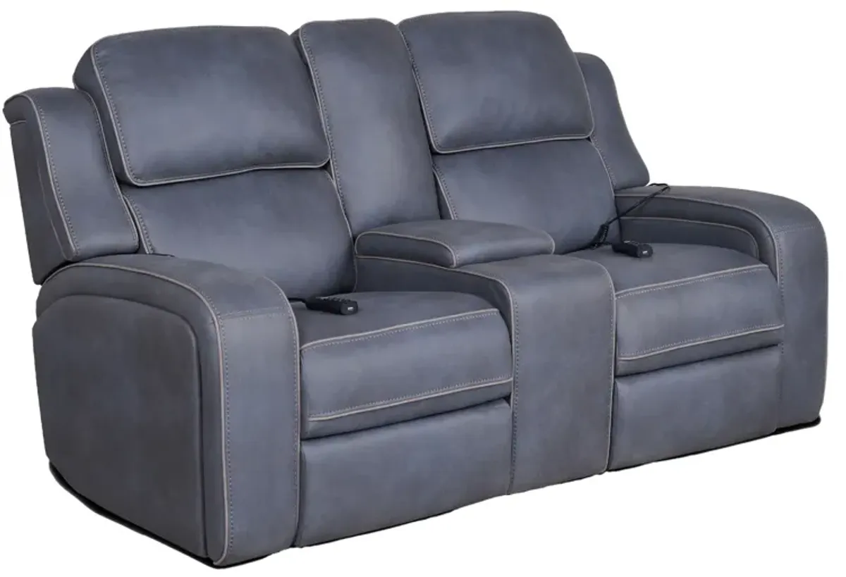 Pulse Blue Dual Power Reclining Console Loveseat with Air Massage